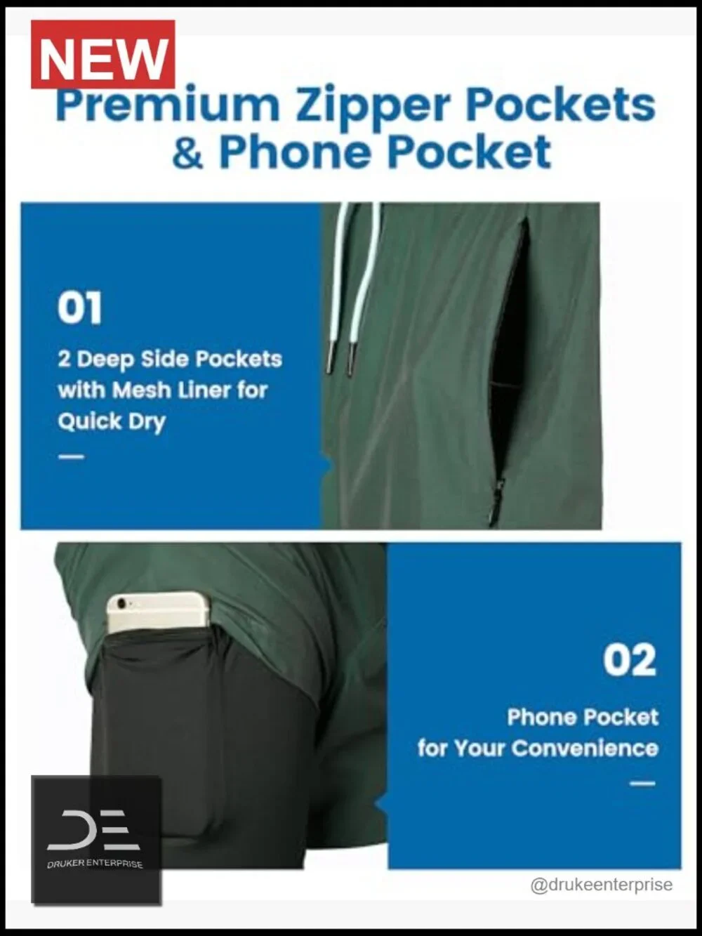 2 in 1 Swim Trunks with Compression Liner Board Shorts Quick-Dry UPF 30